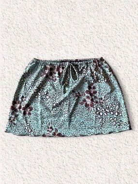 Aqua Floral & Leopard Print Elastic-Waist Mini Skirt